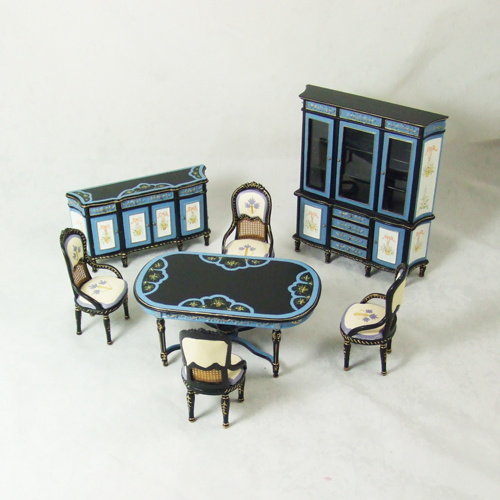 8019 Hansson Black and Blue Full Dining Room Set 7 pieces
